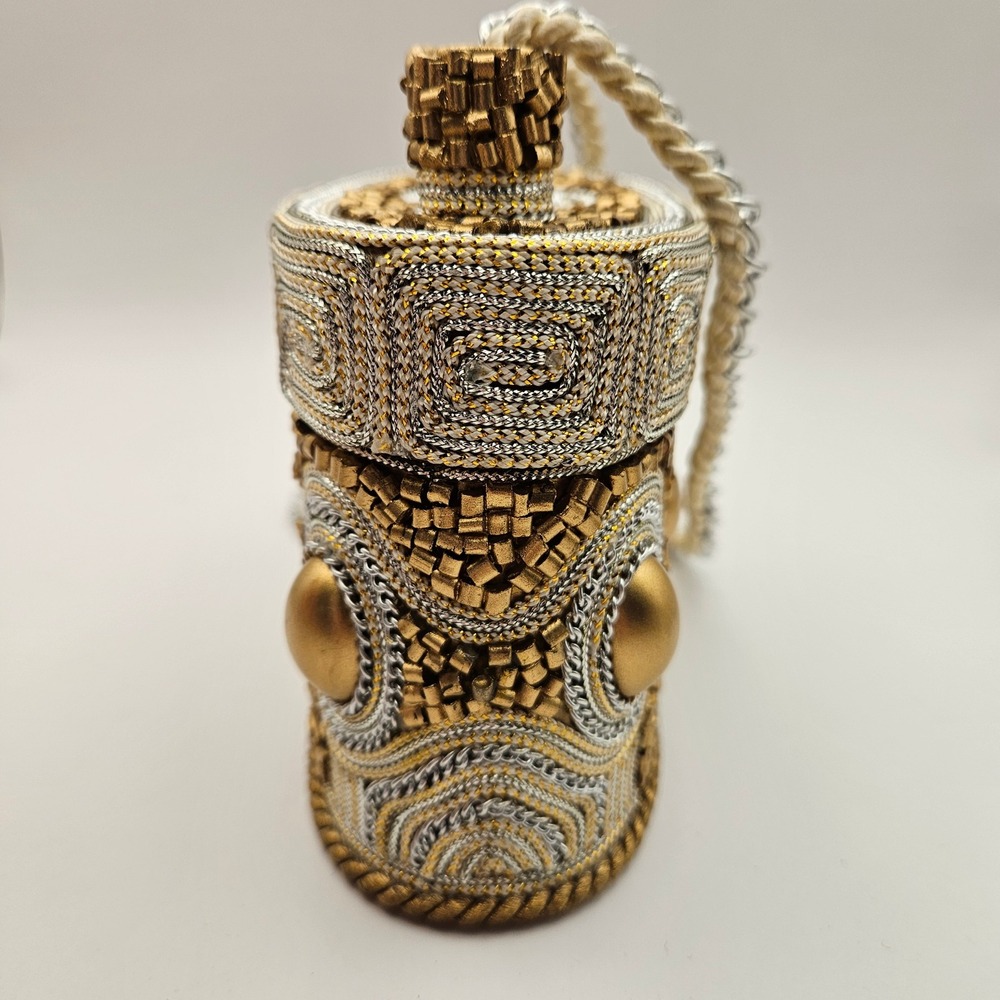 Vintage Mary Frances Gold Silver Beaded Minaudiere Evening Bag Handbag Purse - Picture 13 of 14